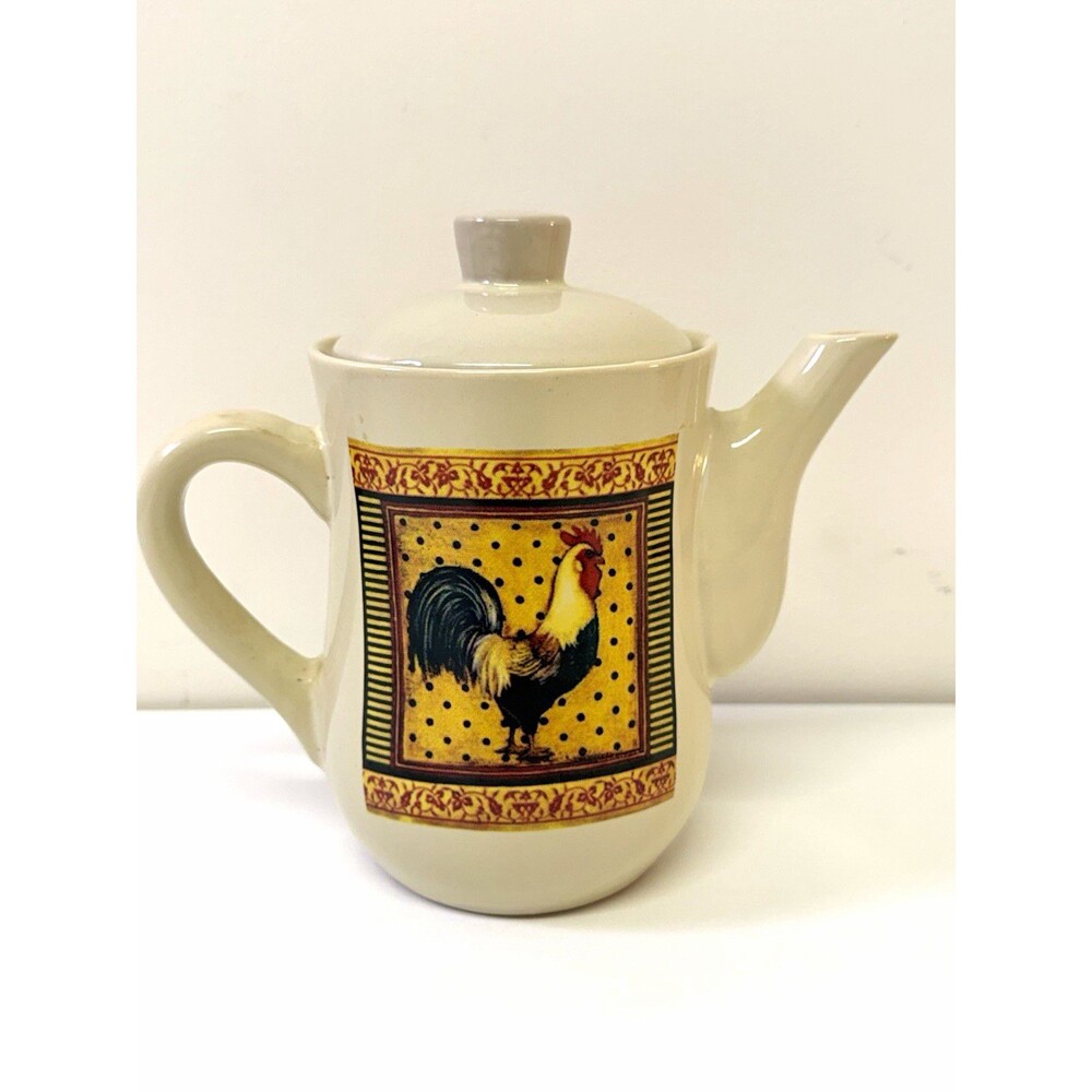 Bay Island Inc. Ceramic Rooster Teapot w/ Lid Microwave & Dishwasher Safe Beige